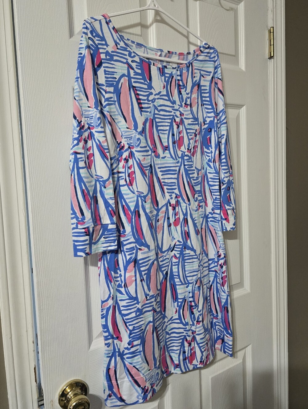 Lilly Pulitzer | The Marlowe Sailboat Print Pima Cotton Boatneck Nautical Dress. - Picture 3 of 13